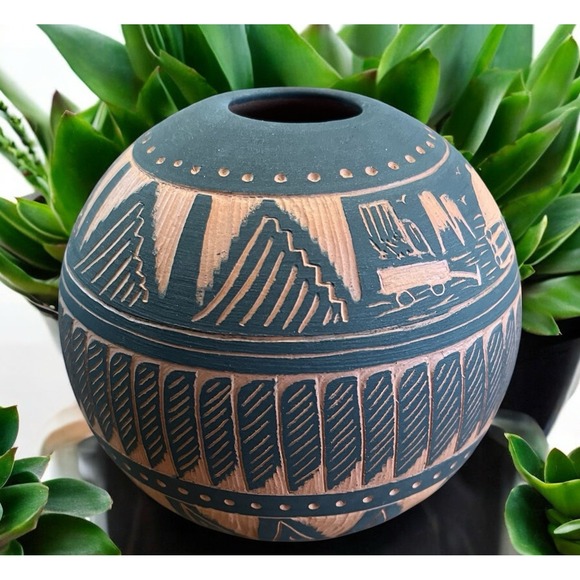 Native American Pottery Cnayon De Chelly Chinle‎ Arizona Jackie Yazzie Sgraffito - Picture 2 of 11